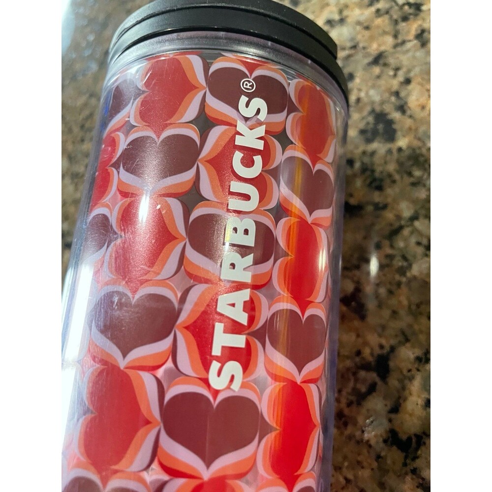 2019 Starbucks Red Purple Heart Tumbler Tall 16 oz Valentines Gift drink slim